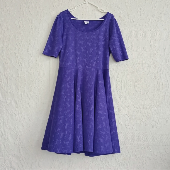 LuLaRoe Purple Unicorn Fit N Flare Midi Dress Stretchy Textured Fantasy Colorful - Picture 2 of 13